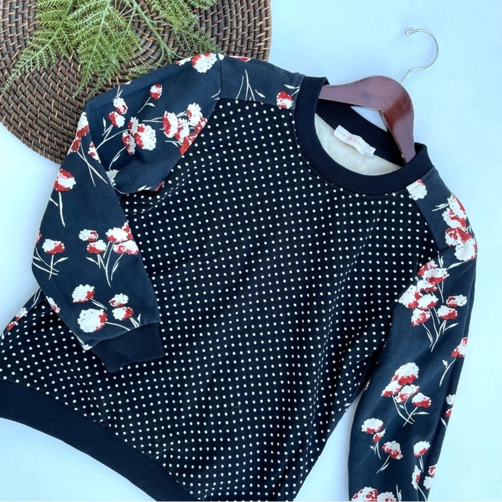 Tory Burch Women’s sweatshirt Black Floral Polka Dot Small